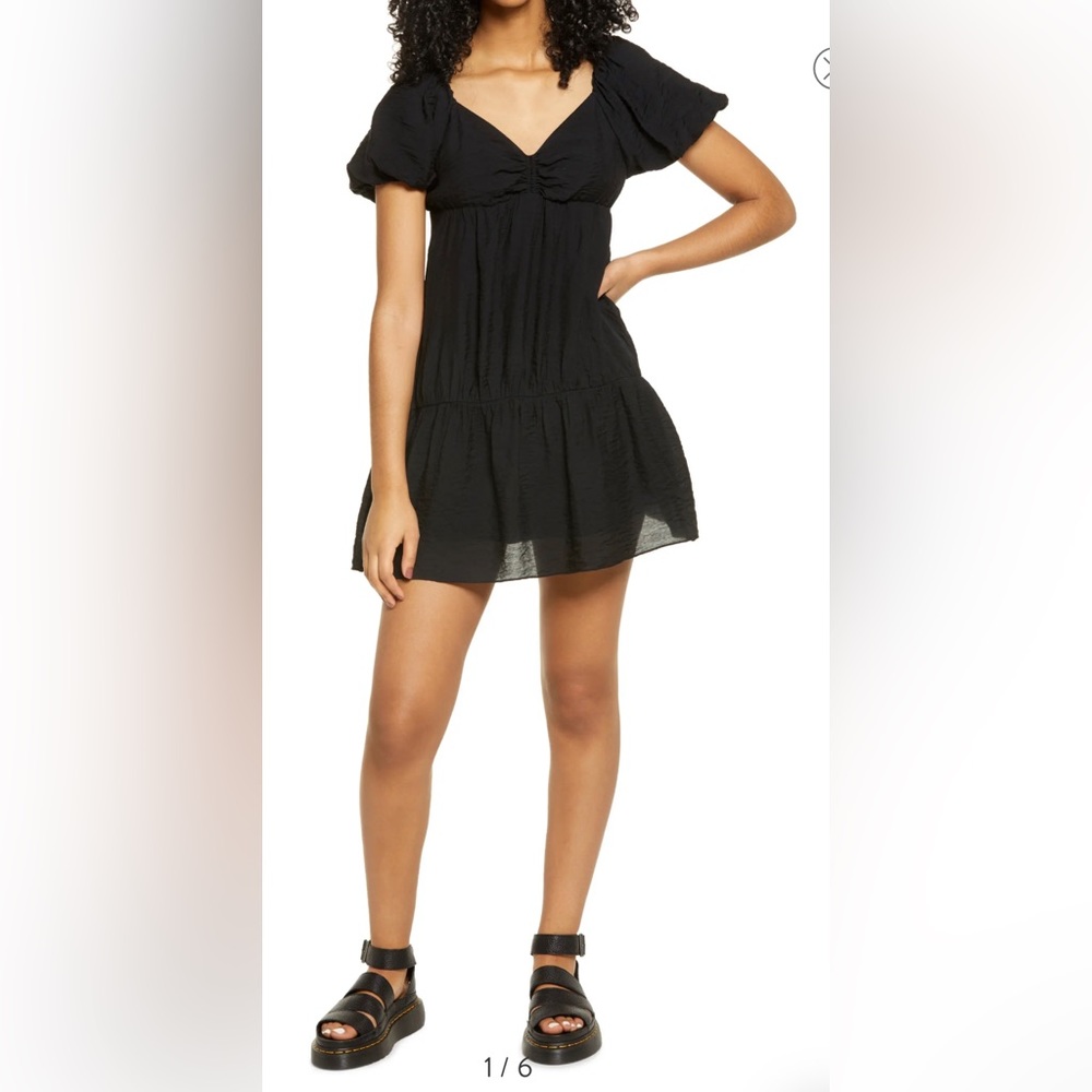 BP. Puff Sleeve Black Taffeta Mini Dress Size S (4-6) NWT - Picture 1 of 13